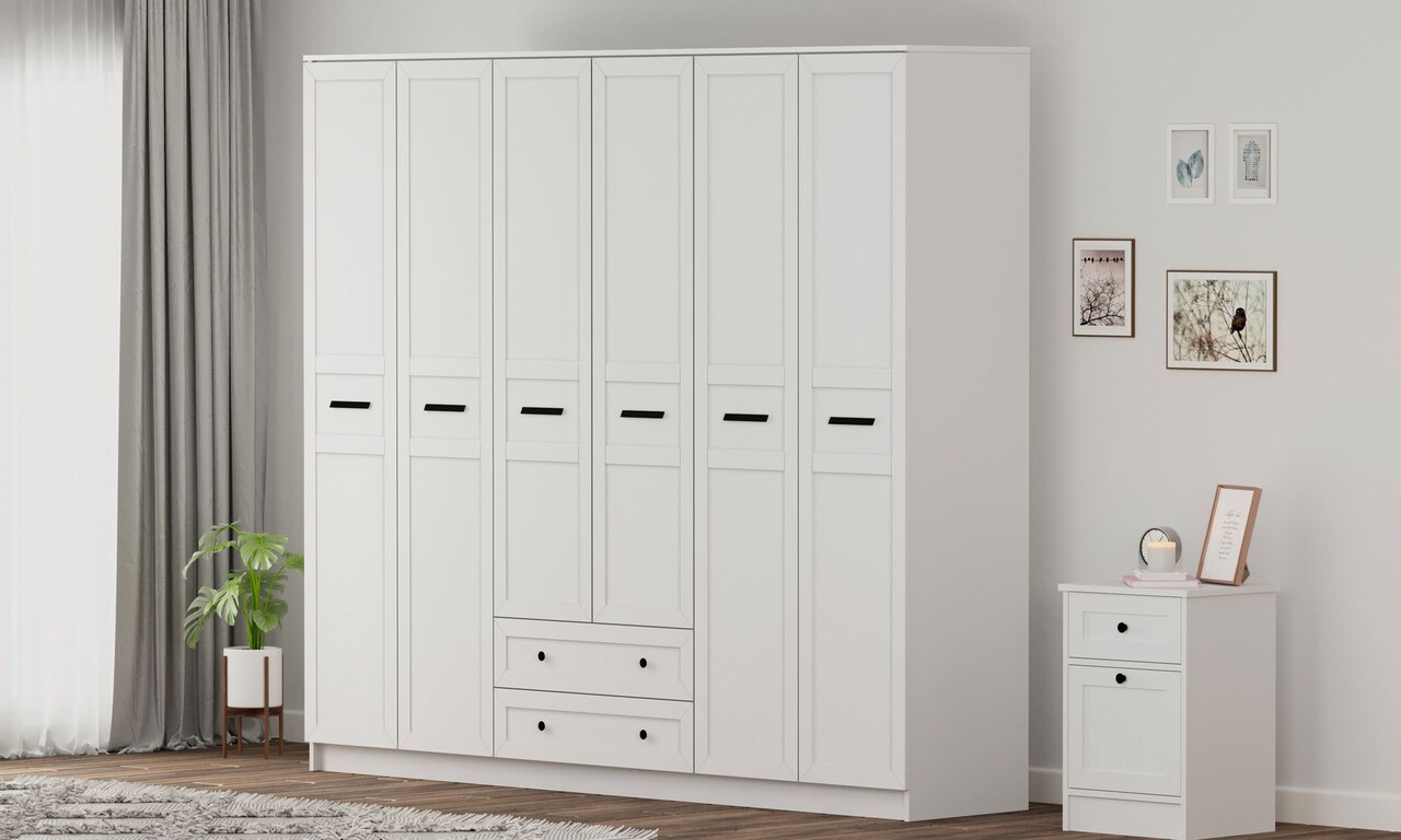 Dulap pentru haine, Hanah Home, Rb-168-01-007, 210x210x52 cm, Alb mat - imagine 6